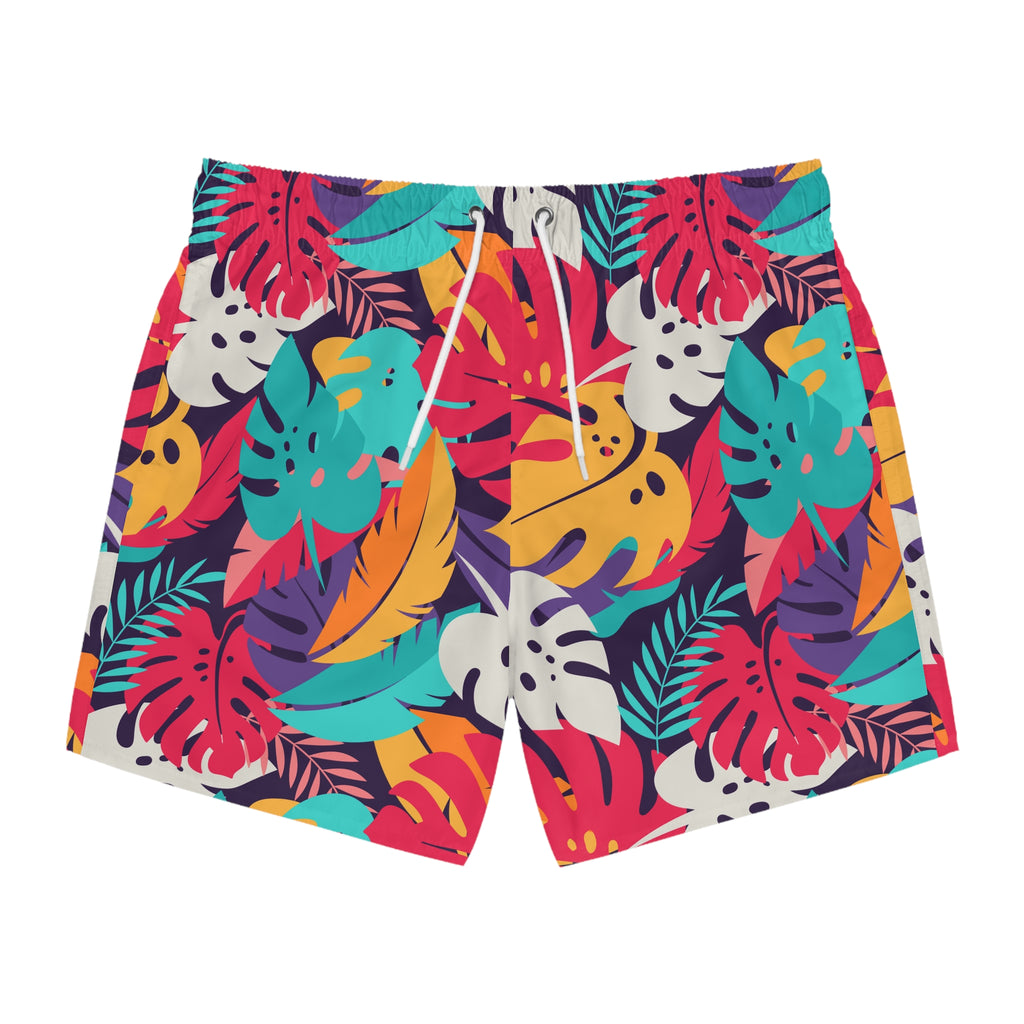 Tropical Leaf Swim Trunks — Colorful Monstera &amp; Palm Print 