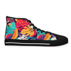Tropical Floral High-Top Sneakers — Women's Colorful Leaf Print Shoes 