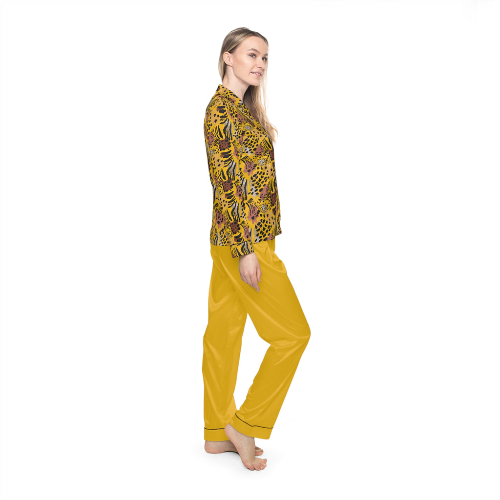 Women's Satin Pajamas - Jungle Print Loungewear, Cozy Sleepwear. 