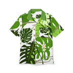 Camisa hawaiana de monstera tropical — Botones de hoja verde 