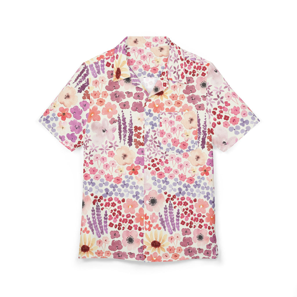 Floral Pastel Hawaiian Shirt — Pink Watercolor Flower Button-Down 