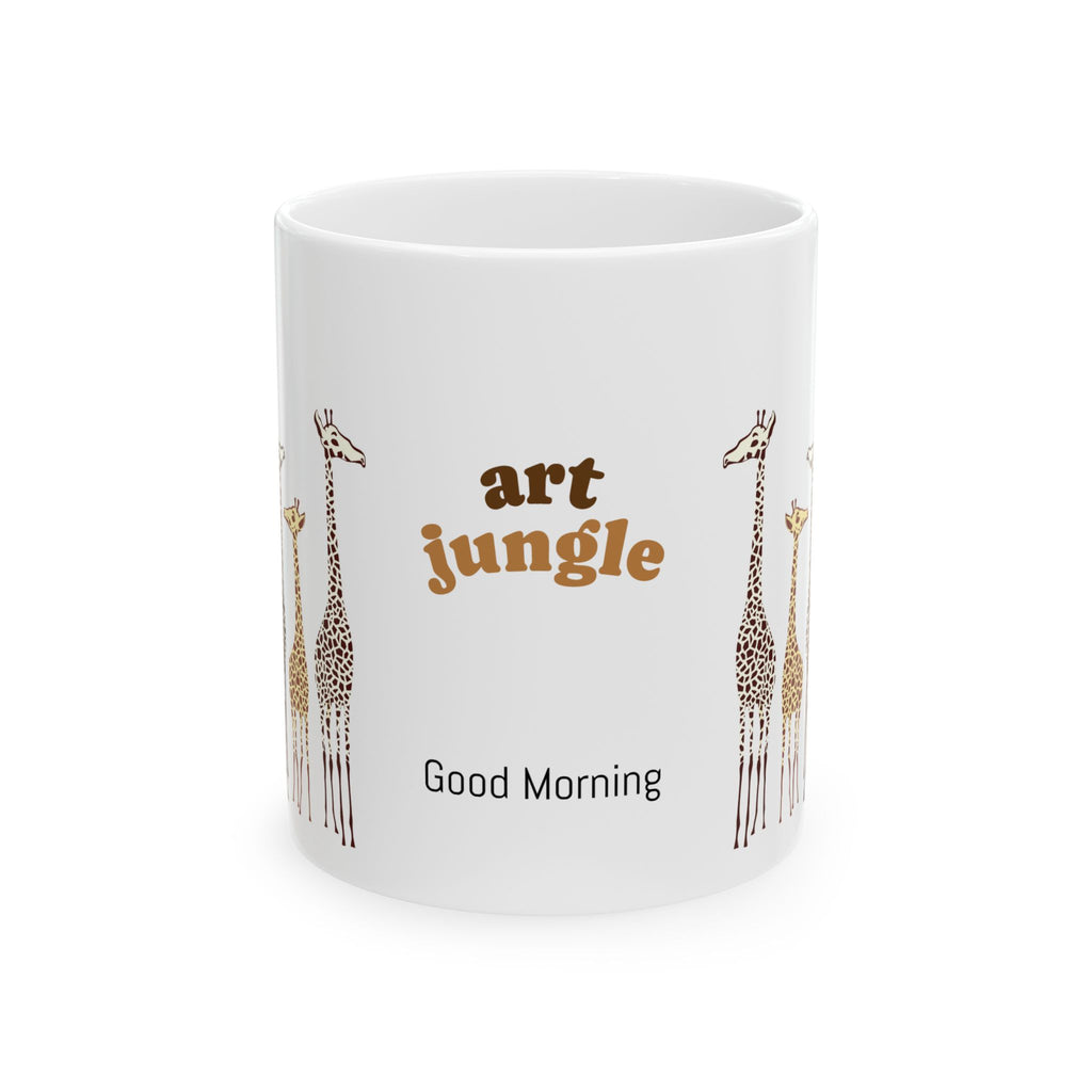 Taza de cerámica con diseño de jirafa de la jungla — "Buenos días" (325 ml, 430 ml)