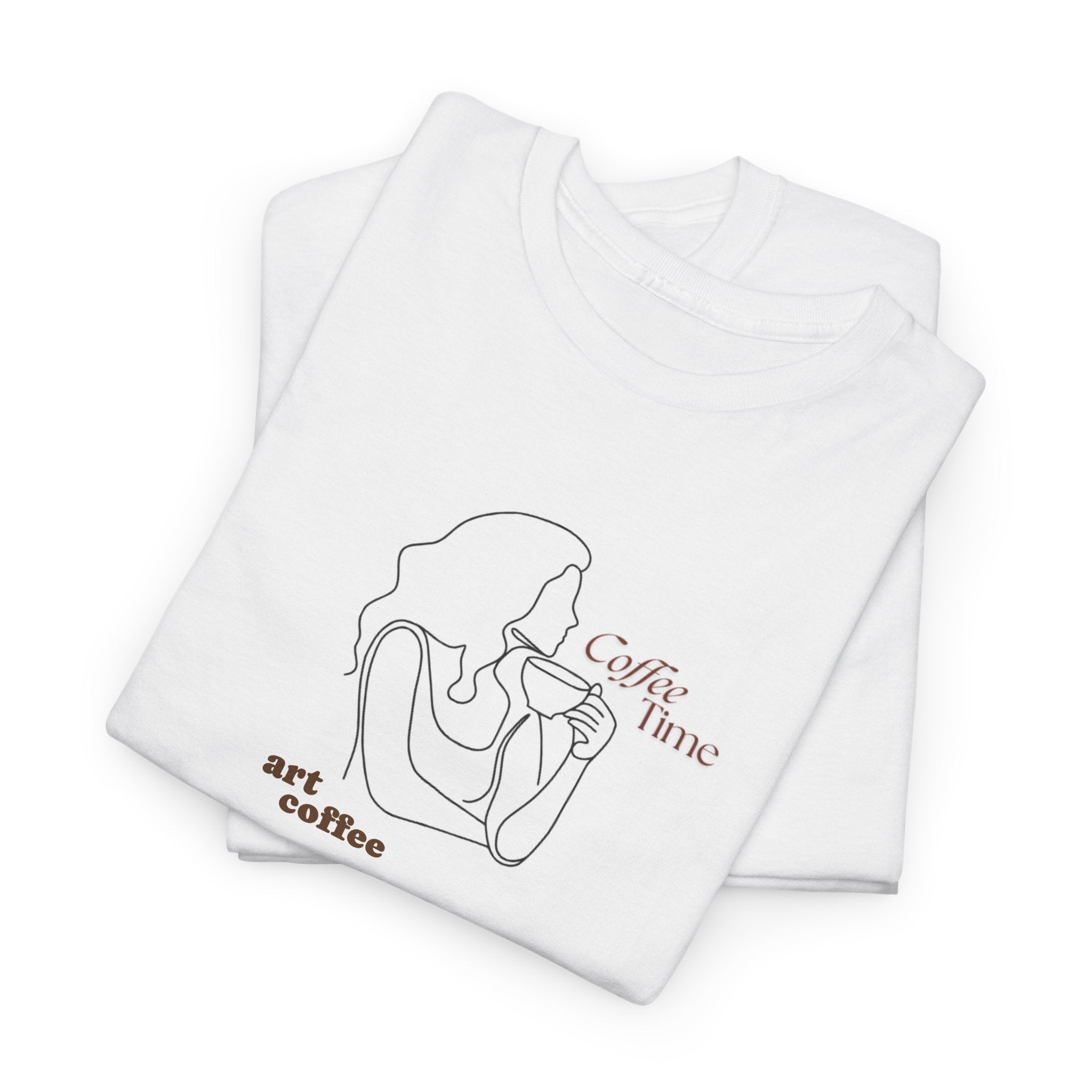 Coffee Time Tee — Minimal Line Art Woman Drinking Coffee 