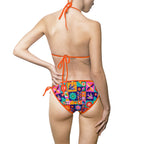 Colorful Floral Triangle Bikini Swimsuit 