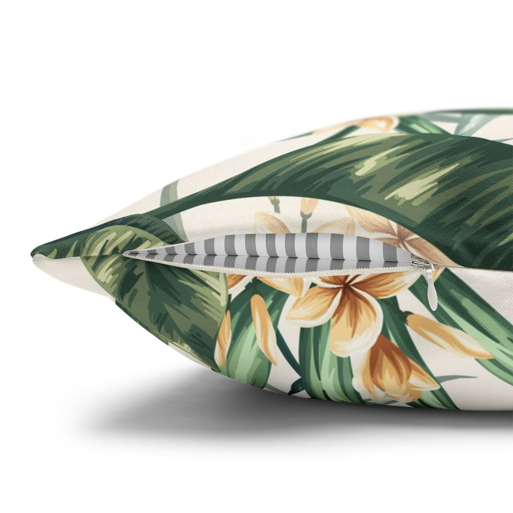 Tropical Floral Pillowcase — Palm Leaf &amp; Hibiscus Square Cover