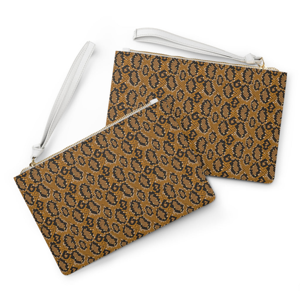 Snake Print Clutch Bag – Brown Animal Print Wristlet for Everyday &amp; Evening