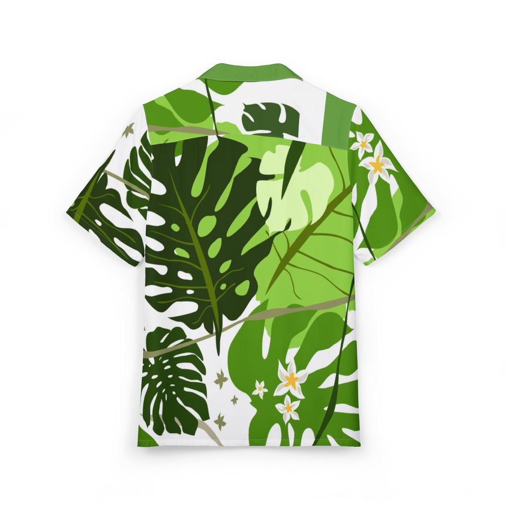 Camisa hawaiana de monstera tropical — Botones de hoja verde 