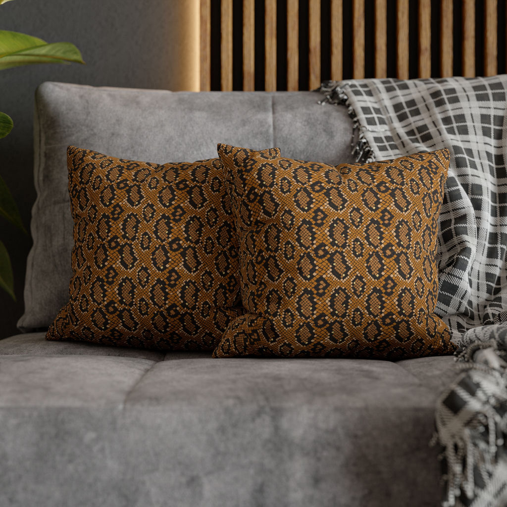 Snake Print Throw Pillowcase — Mustard Animal Print Square Pillow Cover