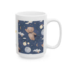 Taza de cerámica para amantes del arte: "Buenos días" con ilustración de luna y oso (325 g/440 g)