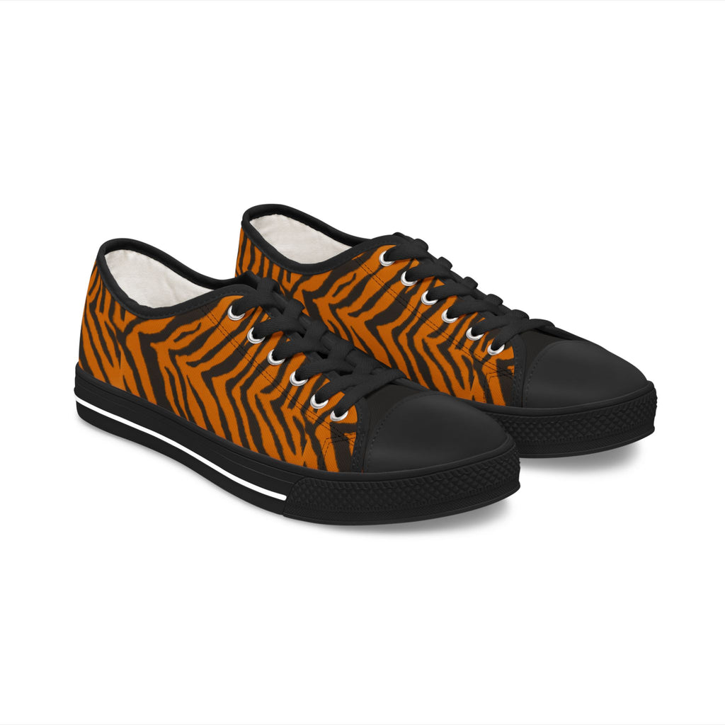 Tiger Stripe Women's Low Top Sneakers — Animal Print Canvas Shoes