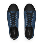 Men's Low Top Sneakers - Navy Indigo Leaf Pattern Casual Canvas Shoes 