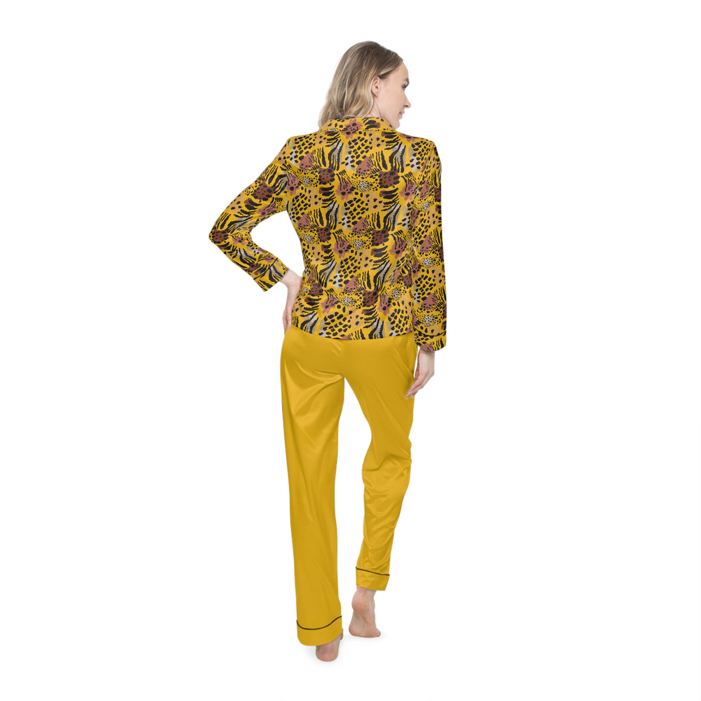 Women's Satin Pajamas - Jungle Print Loungewear, Cozy Sleepwear. 