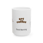 Taza de cerámica con diseño de arte lineal minimalista "Buenos días" (325 ml y 430 ml)