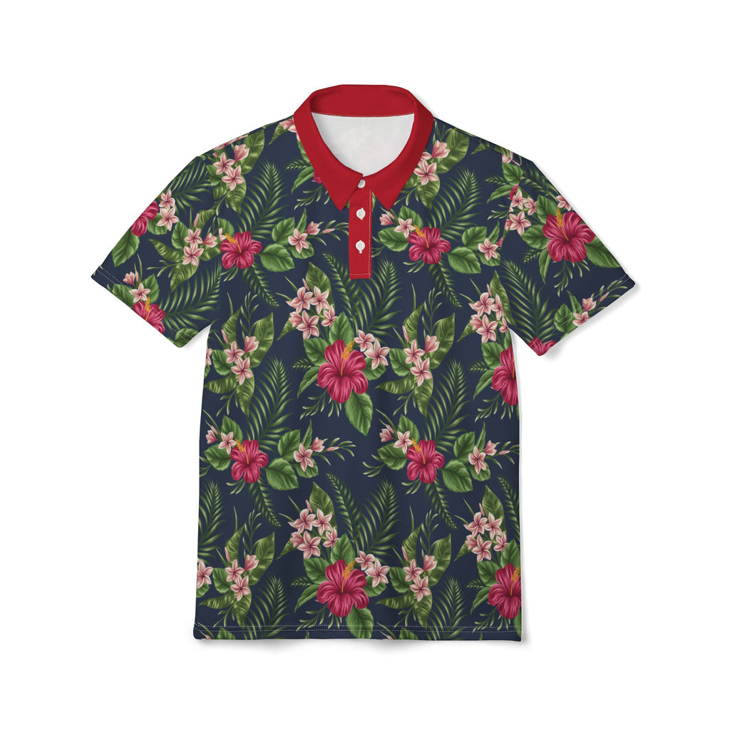 Tropical Floral Polo Shirt — Navy Hibiscus Print