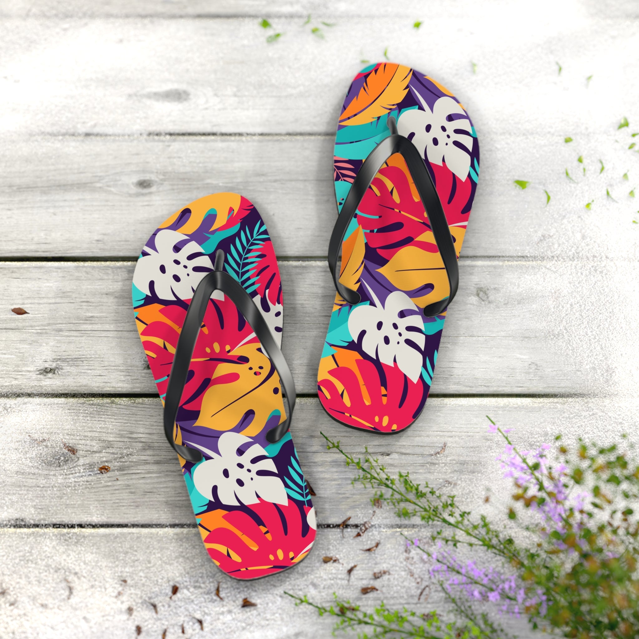 Tropical Leaf Flip Flops — Colorful Hawaiian Beach Sandals