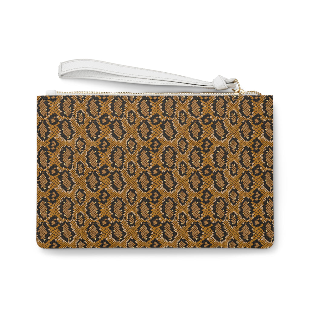 Snake Print Clutch Bag – Brown Animal Print Wristlet for Everyday &amp; Evening