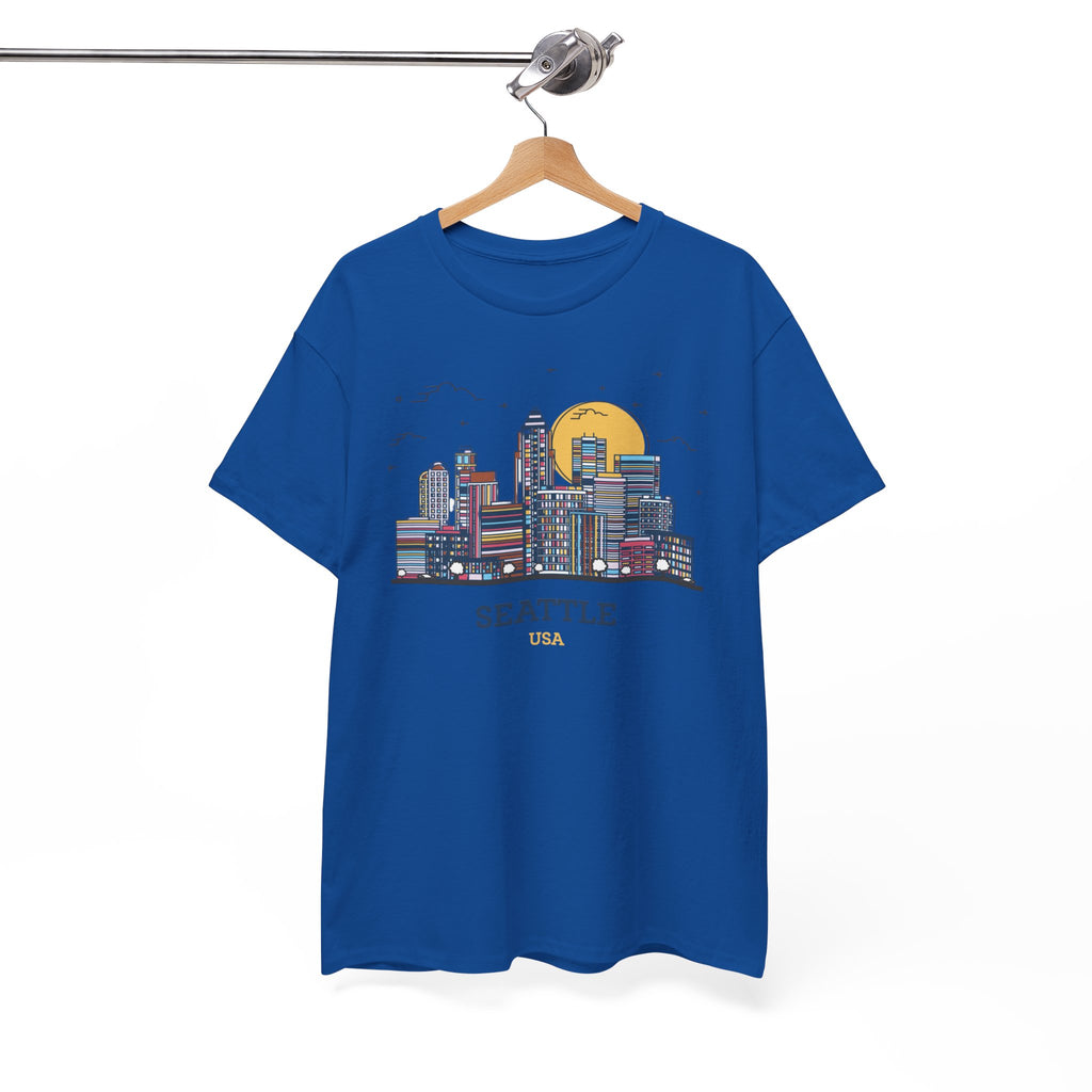 Seattle Skyline T-Shirt – Retro Cityscape Tee with 'Seattle' Text 