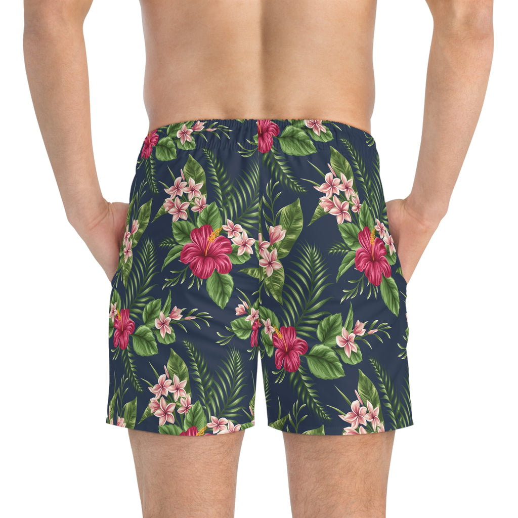 Bañador con estampado floral tropical para hombre — Estampado integral de hibisco azul marino 