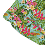 Tropical Floral Swim Trunks - Hawaiian Plumeria &amp; Palm Beach Shorts 