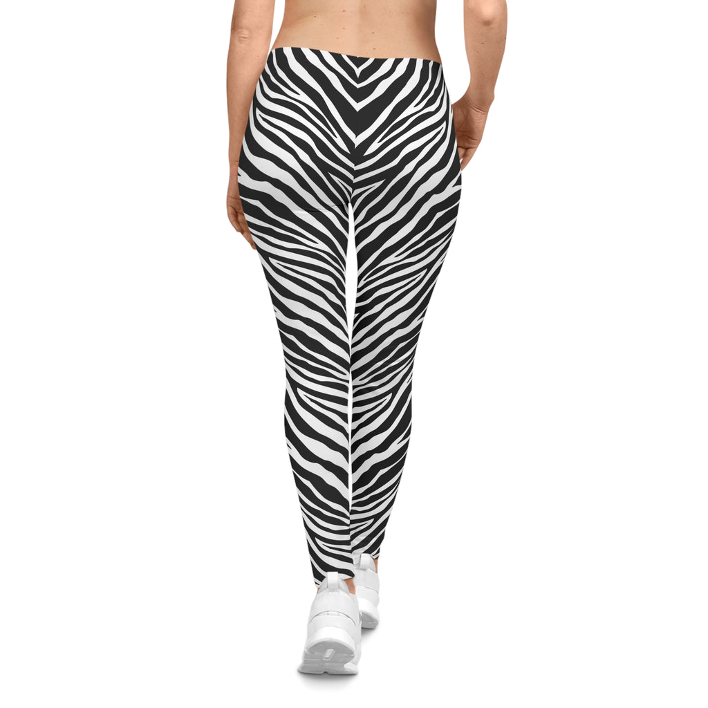 Zebra Print Leggings - Black &amp; White Animal Stripe Activewear 
