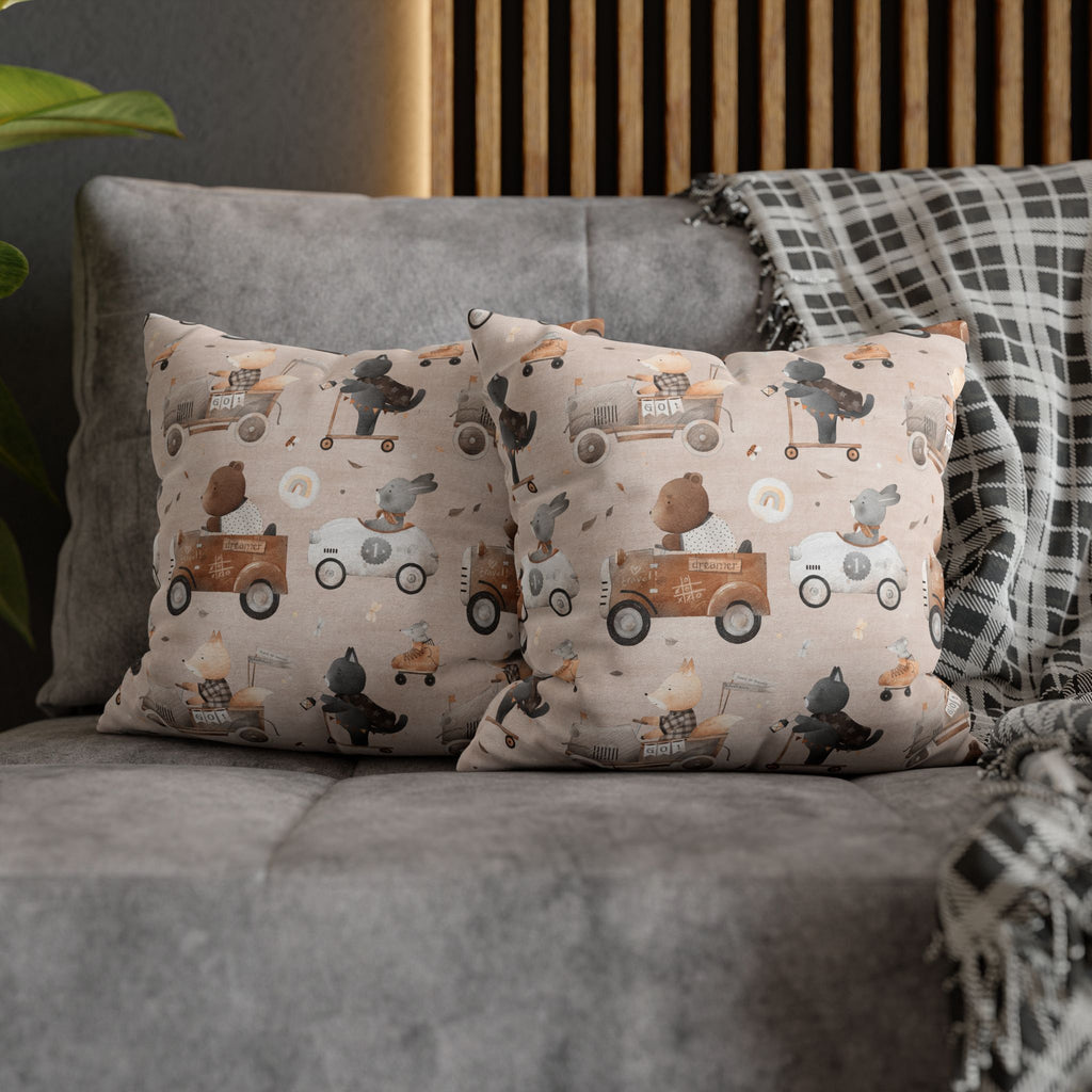 Vintage Toy Car Nursery Pillowcase — Cute Animal Ride-On Pattern
