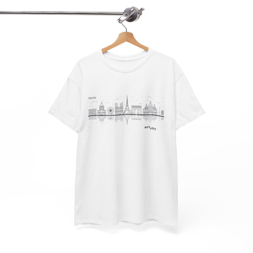 Paris Skyline T-Shirt — Minimalist Cityscape Tee (features 'Paris' text) 