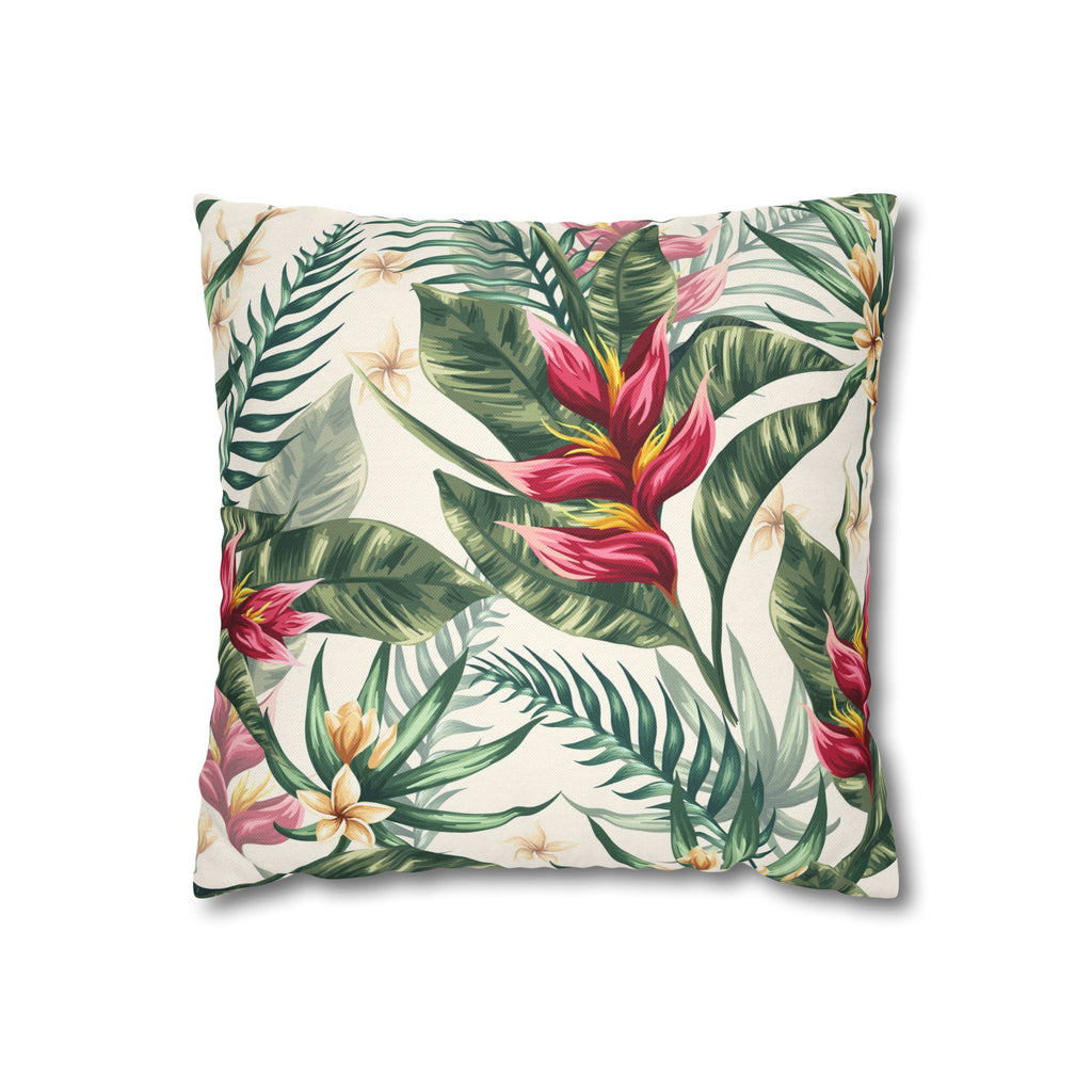 Tropical Floral Pillowcase — Palm Leaf &amp; Hibiscus Square Cover