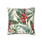 Tropical Floral Pillowcase — Palm Leaf &amp; Hibiscus Square Cover