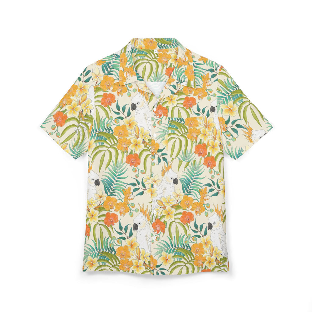 Tropical Cockatoo Hawaiian Shirt — Yellow Floral Resort Button-Down 