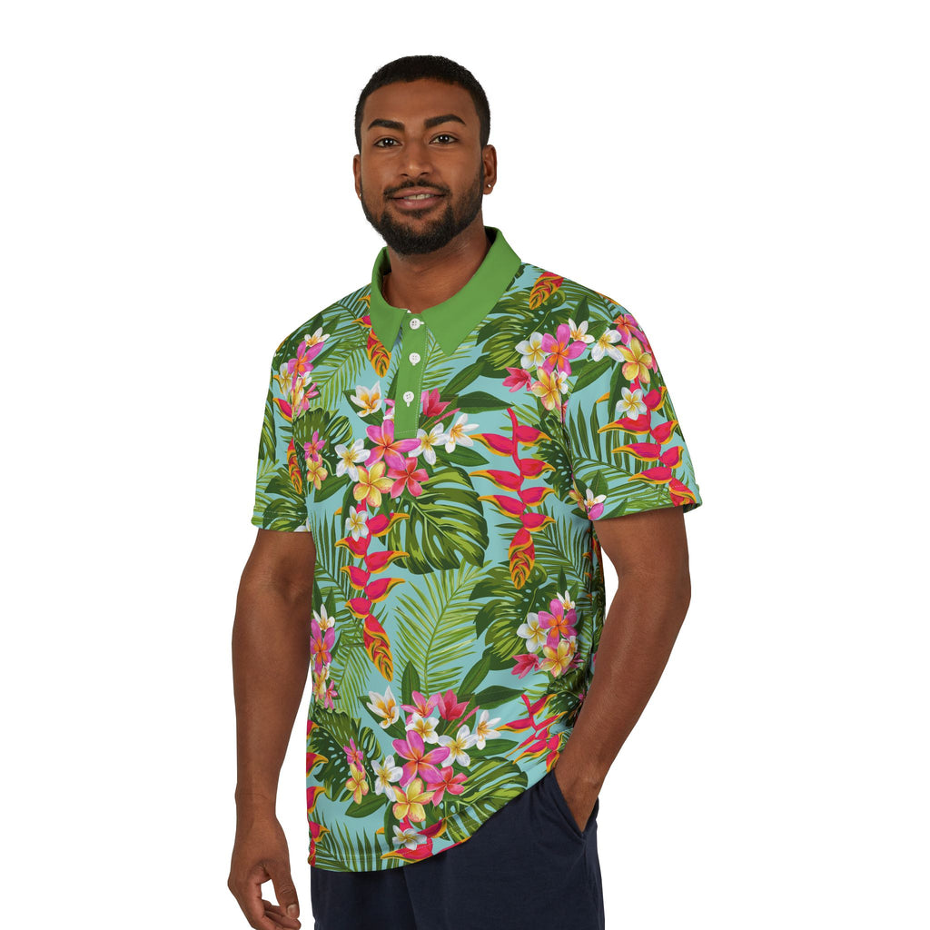 Tropical Floral Polo Shirt — Hawaiian AOP Vacation Tee