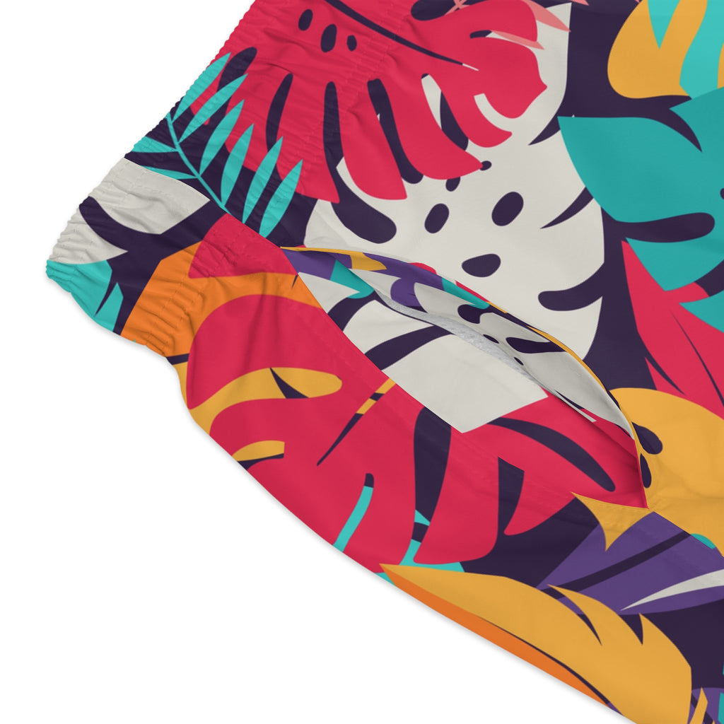 Tropical Leaf Swim Trunks — Colorful Monstera &amp; Palm Print 