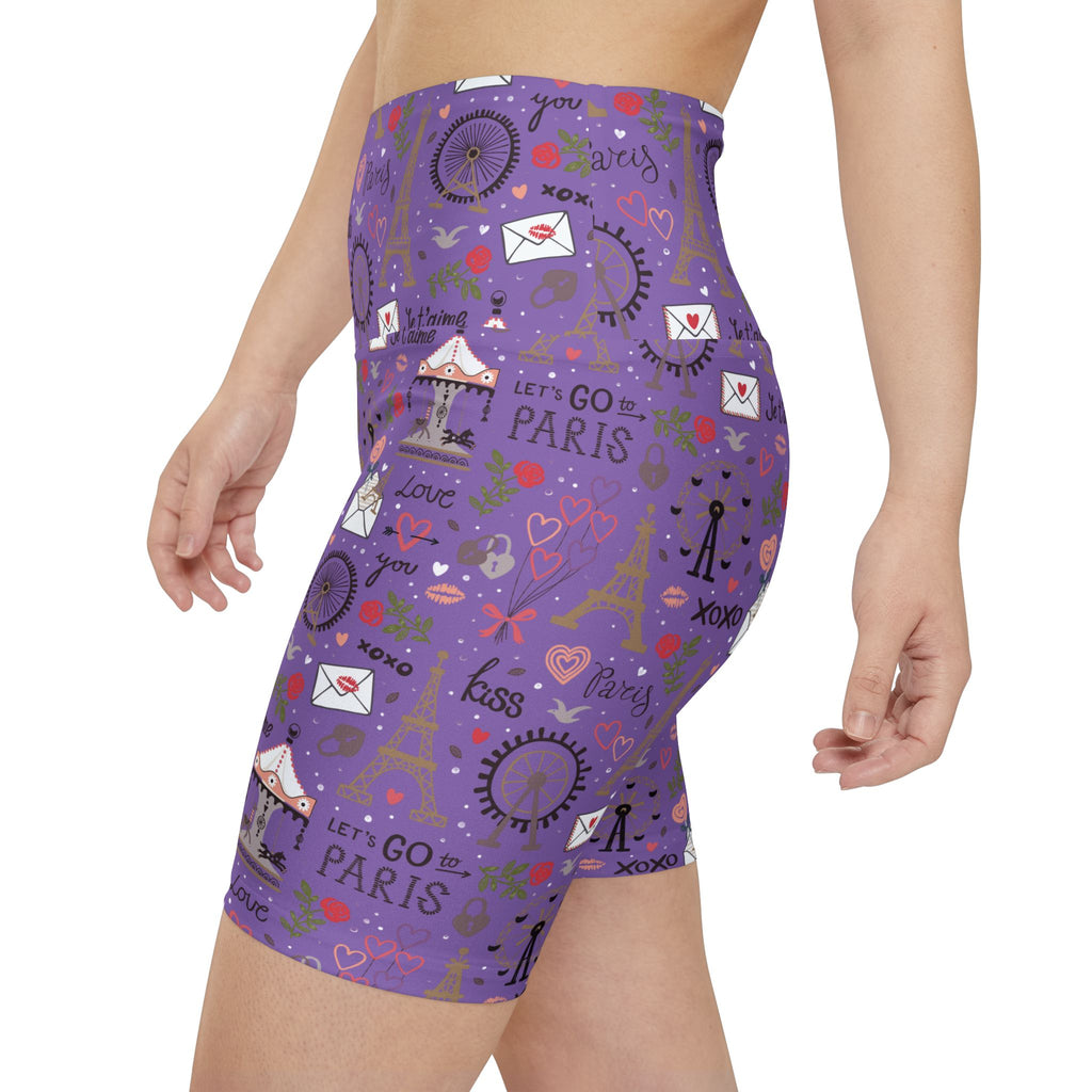 Paris-Inspired Women's Workout Shorts, Fitness Apparel, Yoga Shorts, Summer Activewear. 