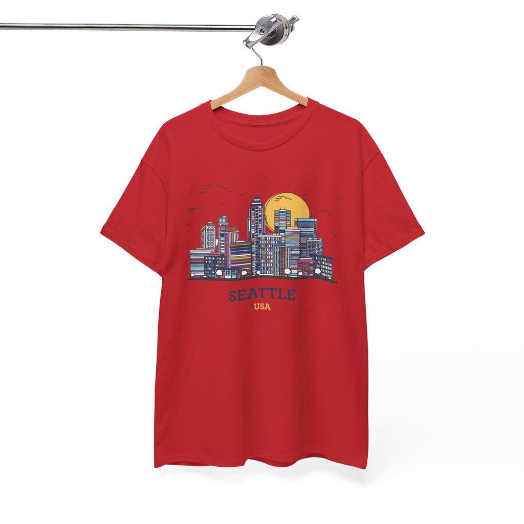 Seattle Skyline T-Shirt – Retro Cityscape Tee with 'Seattle' Text 
