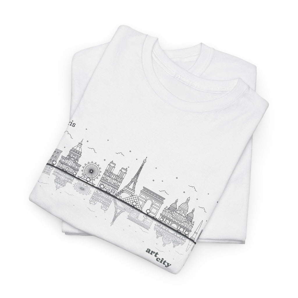 Paris Skyline T-Shirt — Minimalist Cityscape Tee (features 'Paris' text) 