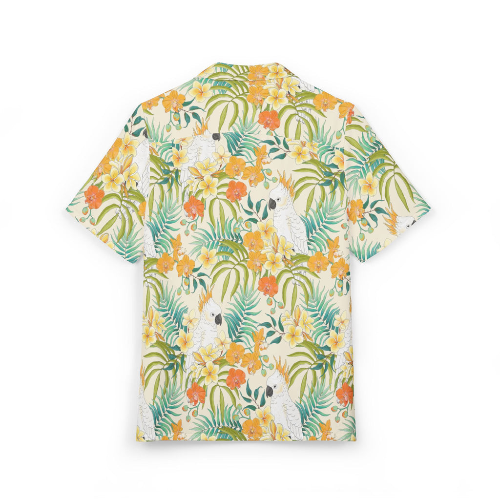 Tropical Cockatoo Hawaiian Shirt — Yellow Floral Resort Button-Down 