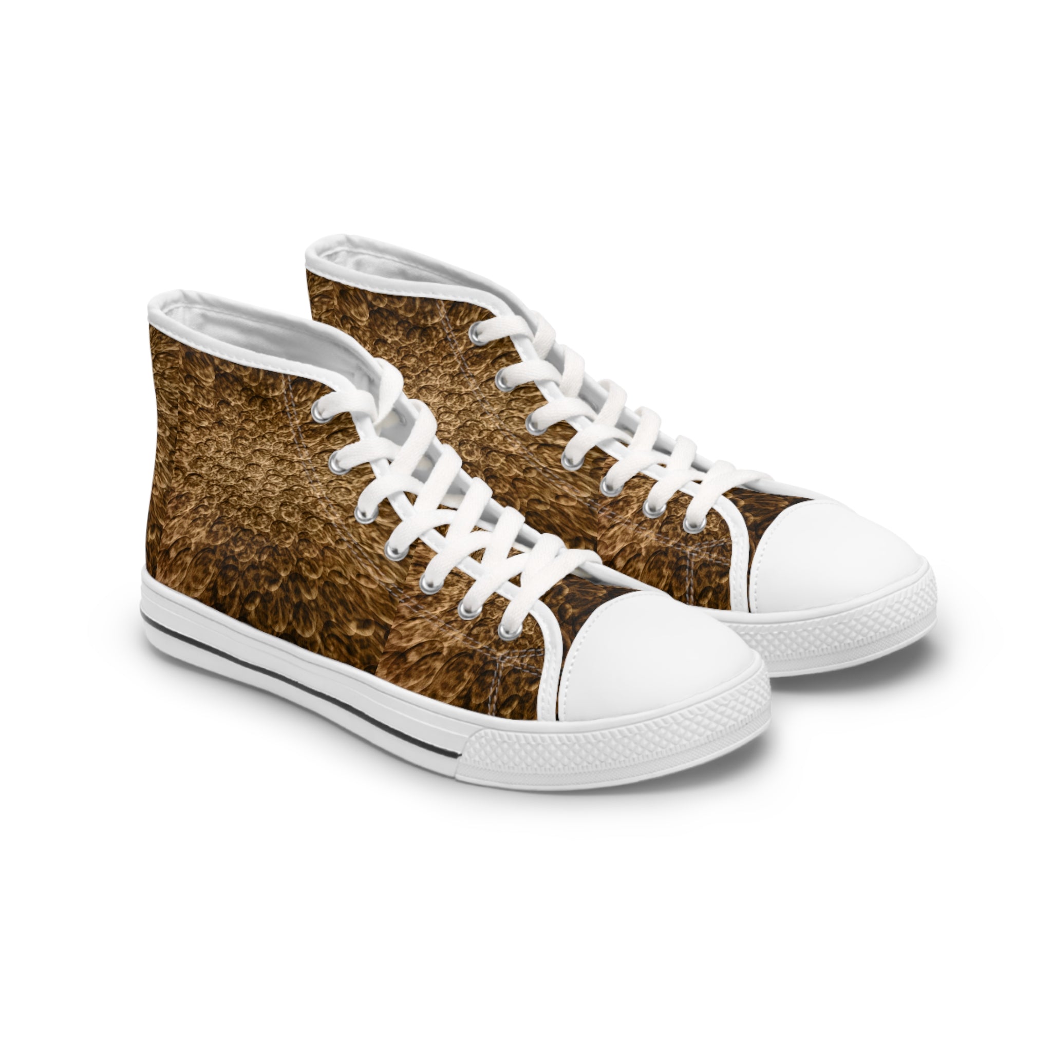 Brown Crocodile High-Top Sneakers for Women — Cozy Animal Print Casual Shoes 