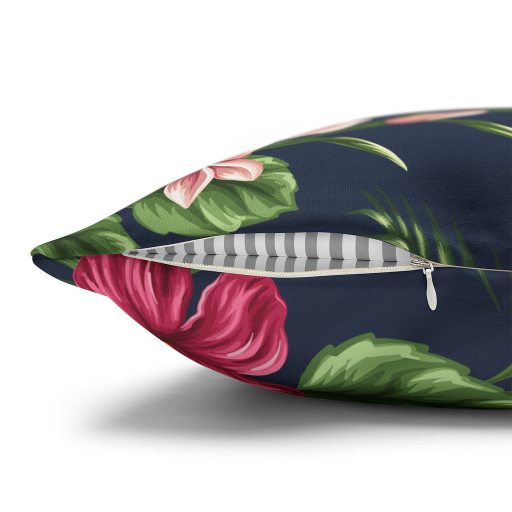 Tropical Hibiscus Pillowcase — Navy Floral Decorative Throw Pillow Cover